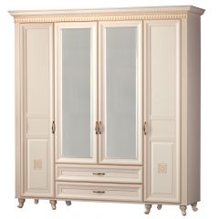 Шкаф для одежды 4-дверный с зеркалом №493 Марлен кремовый белый в Надыме - nadym.mebel24.online | фото