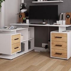 Стол компьютерный угловой СКМУ-3 Белый/Дуб крафт золотой в Надыме - nadym.mebel24.online | фото