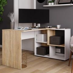 Стол компьютерный угловой СКМУ-4 Белый/Дуб сонома в Надыме - nadym.mebel24.online | фото