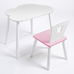 Комплект детский стол ОБЛАЧКО и стул КОРОНА ROLTI Baby (белая столешница/розовое сиденье/белые ножки) в Надыме - nadym.mebel24.online | фото