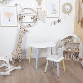 Комплект детский стол ОБЛАЧКО и стул МИШКА ROLTI Baby (белая столешница/белое сиденье/цветные ножки) в Надыме - nadym.mebel24.online | фото