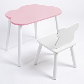 Комплект детский стол ОБЛАЧКО и стул МИШКА ROLTI Baby (розовая столешница/белое сиденье/белые ножки) в Надыме - nadym.mebel24.online | фото